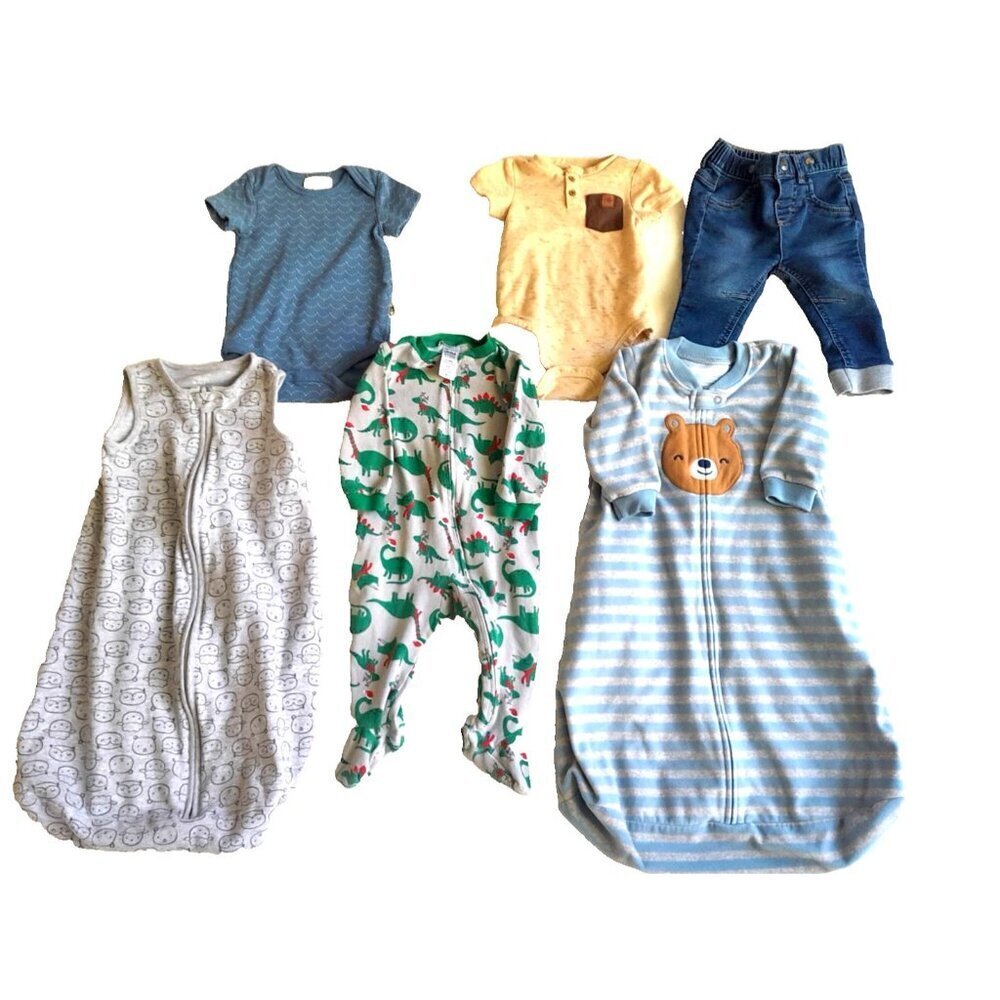 Lot Of 6 Baby Boy 6-9 Mos Carters & Assorted Bodysuits, Sleep Sacks Shirt Jeans